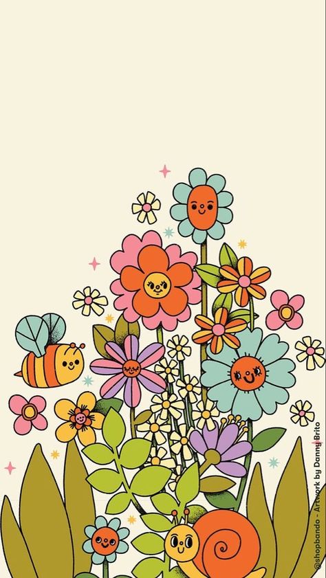 Cute Pattern Wallpaper Iphone Prints, Smiley Flowers Wallpaper, Groovy Phone Wallpaper, Retro Illustration Wallpaper, Colorful Flowers Wallpaper, Fall Phone Wallpaper, Retro Art Prints, Phone Background Patterns, Outdoor Patio Ideas