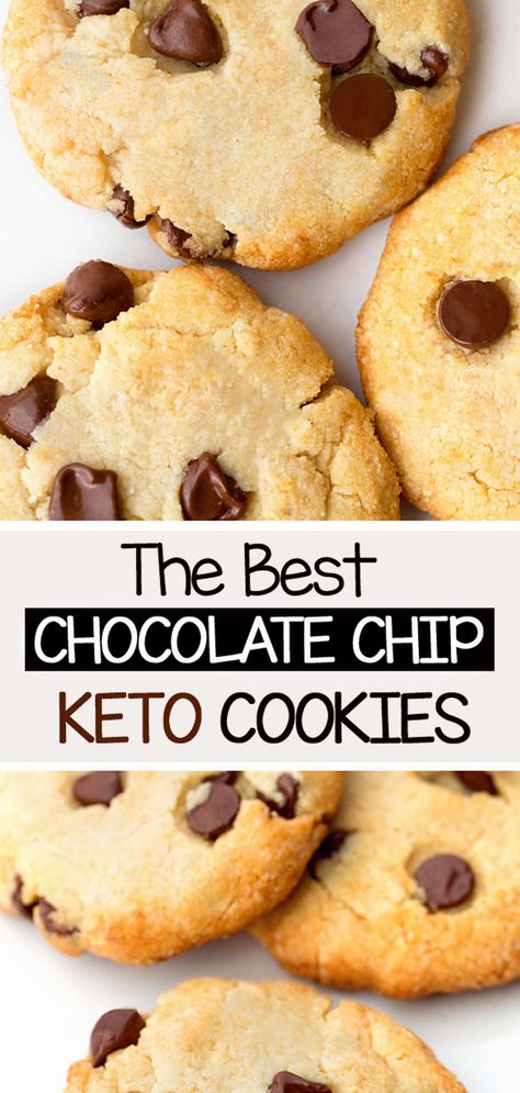 These chocolate chip low carb keto cookies are egg free, dairy free, paleo, and vegan. The recipe is made with almond flour (no coconut flour) and is easy to bake #keto #ketorecipe #ketocookies #veganketo #chocolatechipcookies #ketobaking #ketodessert #dairyfreerecipe #almondflour #best #ketodiet Low Carb Chocolate Chip Cookies, Galletas Keto, Keto Cookie Recipes, Healthy Chocolate Chip Cookies, Keto Chocolate Chip Cookies, Healthy Chocolate Chip, Keto Chocolate Chips, Sugar Free Cookies, Sugar Free Chocolate Chips