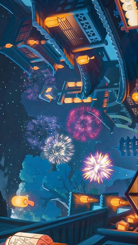 Anime Fireworks Background, Fireworks Anime Wallpaper, Anime Fireworks, Fireworks Anime, Firework Games, Cozy Anime, Seasonal Wallpaper, Anime Rpg, Fireworks Wallpaper