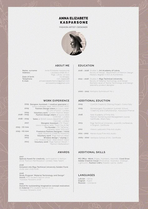 Fashion Cv Layout, Artistic Resume Design, Cv Examples Creative Cv, Artist Cv Creative Cv, Graphic Cv Design, Artist Cv Design, Fashion Designer Cv Creative Resume, Creative Cvs Design, Fashion Designer Resume Creative