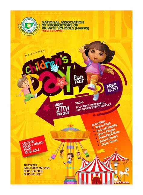 Carnival Poster, Poster Design Kids, Children's Day Poster, School Post, Work Graphic, Green Logo Design, Carnival Posters, Adobe Illustrator Graphic Design, Church Graphics