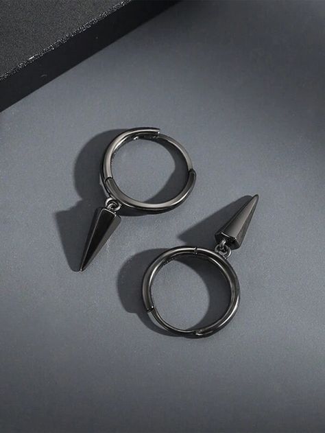 1pair Black Korean Style Personality Copper Cone Shaped Stud Earrings/hoop Earrings For Men's Daily Wear | SHEIN Wave Light, House Items, Mens Earrings Hoop, Hari Valentine, Korean Earrings, Light Water, Wire Ring, Style Hip Hop, Light Style