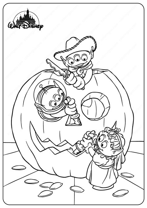 Aliens Halloween Coloring Pages  #disney #aliens #toystory #disney #pixar #coloringpages #drawing #cartoon #girls #printable #halloween Disney Halloween Coloring Pages, Toy Story Coloring Pages, Halloween Coloring Pages Printable, Cute Halloween Coloring Pages, Toy Story Halloween, Halloween Coloring Sheets, Alien Halloween, Halloween Disney, Sketchbook Illustration