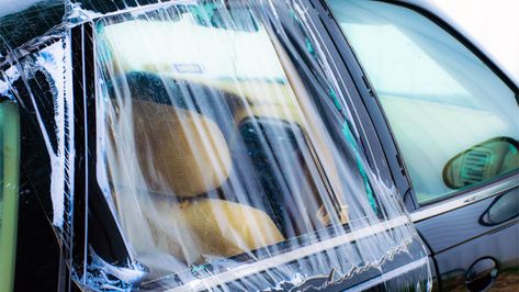 4 Easy Ways to Cover a Broken Car Window – CarTreatments.com Diy Car Window Cover, Broken Car Window, Car Window Repair, Broken Car, Window Glass Replacement, Window Canopy, Windshield Cover, Opening Car, Broken Window