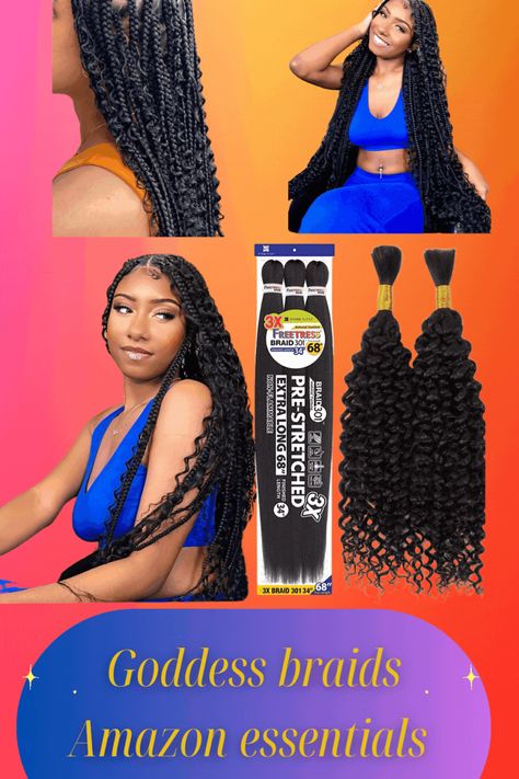 Goddess braids Amazon essential braiding hair #goddess #braids #humanhair #curlybraids #goddessbraids #amazon #hairstyle #extensions #essentials #freetress Box Braids Without Extensions Natural Hair, Freetress Braiding Hair, Wild Growth Hair Oil, Amazon Hair, Curly Extensions, Braided Hair Tutorial, Short Box Braids, Micro Braids, Braids With Extensions