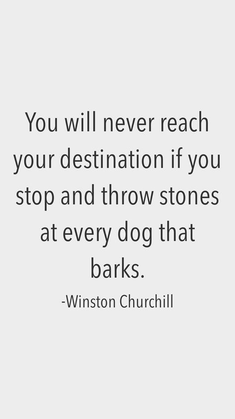 You will never reach your destination if you stop and throw stones at every dog that barks. -Winston Churchill   From the Motivation app: http://itunes.apple.com/app/id876080126?at=11lv8V&ct=shmotivation You Will Never Reach Your Destination If, Throwing Stones Quotes, Personal Effectiveness, Tiger Quotes, Stone Quotes, Women Strength, Winston Churchill Quotes, Hd Quotes, Motivation App