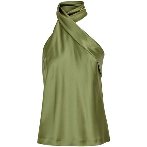 Galvan Olive Halterneck Satin Top - Size 12 (2,305 MYR) ❤ liked on Polyvore featuring tops, halter top, green top, army green top, satin halter top and halter-neck tops Green Halter Top Outfit, Olive Green Clothes, Satin Top Outfit, Green Satin Top, Green Silk Top, Green Halter Top, Tie Halter Top, Galvan London, Olive Green Top