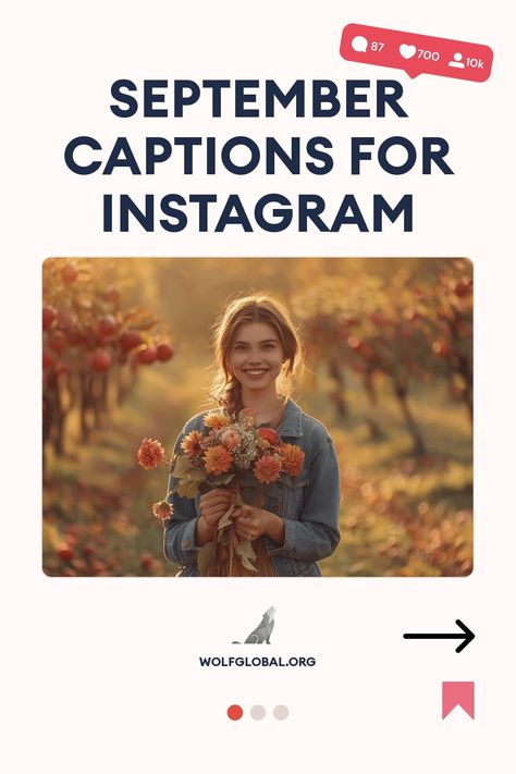 Promotional image for September Instagram captions featuring a smiling woman holding flowers.
Graphic checklist of September-themed statements with emojis and a "Get 100+ more" button at the bottom.
Promotional advertisement with a happy woman using a laptop, offering Instagram engagement services. September Instagram Captions, September Captions For Instagram, September Instagram, Autumn Pics, Welcome September, Ber Months, September Baby, Autumnal Equinox, Hello September