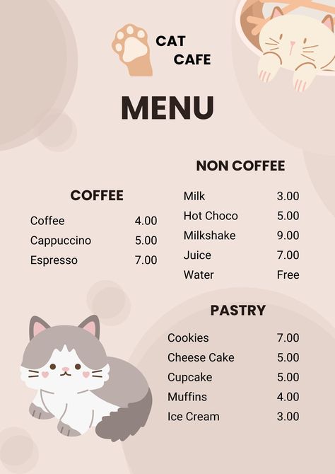 Cat Cafe #banner #icon Cat Cafe Menu Design, Cat Cafe Floor Plan, Cat Cafe Bloxburg, Cute Coffee Shop Names, Cat Cafe Menu Ideas, Cute Bakery Aesthetic, Food Logo Ideas Creative, Cat Coffee Shop, Food Logo Ideas