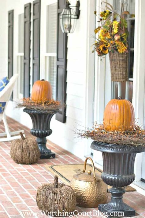 Porch Urns, Fall Urn, Fall Container Plants, Easy Diy Fall Decor, Creative Pumpkin Decorating, Christmas Urns, Fall Containers, Fall Planters, Fall Front Porch Decor