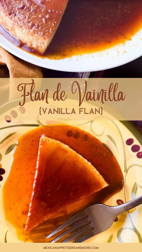 This Puerto Rican Flan de Vainilla (Vanilla Flan) is a rich, creamy custard dessert that you will not be able to resist with just one piece! #flandevainilla #vanillaflan #flanpuertorriqueno #puertoricanflan #caramelcustard #caramelflan via @mexicanappetizersandmore Flan Puertorriqueño, Vanilla Flan Recipe, Puerto Rican Flan, Jello Pudding Desserts, Hispanic Desserts, How To Make Flan, Vanilla Flan, Cream Cheese Flan, Guava Pastry