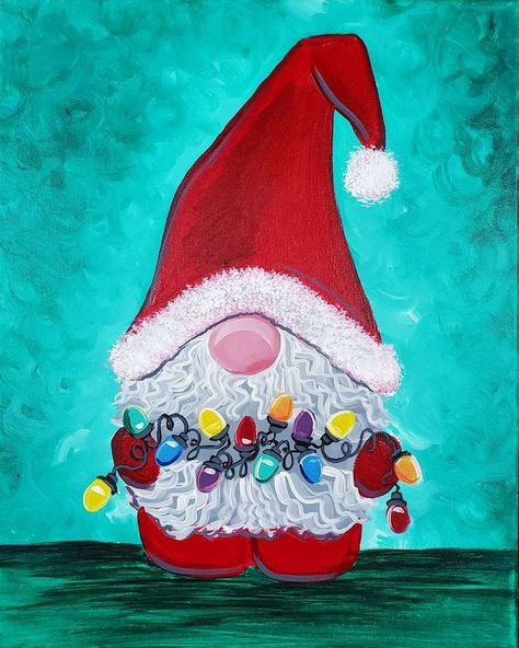 Christmas Lights Wallpaper, Gnome Paint, Gnome Pictures, Santa Gnome, Christmas Paintings On Canvas, Christmas Rock, Christmas Painting, Holiday Painting, Gnomes Crafts