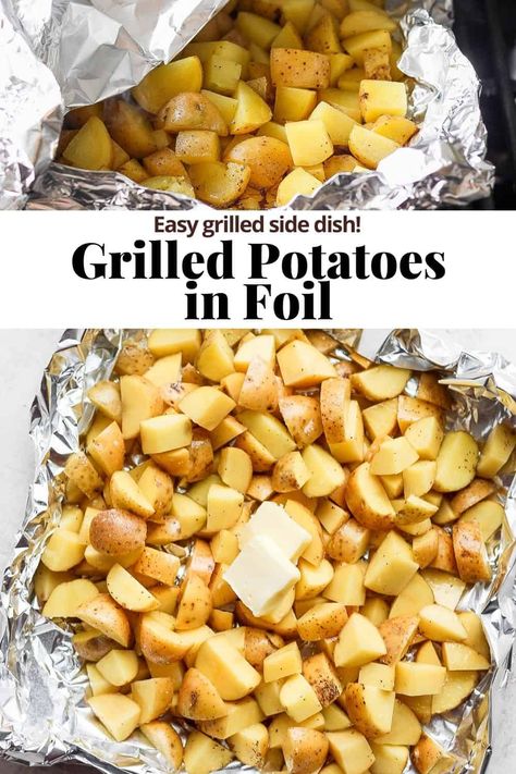 Potatos On Grill In Foil, Potatoes Foil Packet For The Grill, Grill Baked Potato In Foil, Fried Potatoes On The Grill, Potatoes On The Grill In Foil Pan, Potato Foil Packs On Grill, Grilled Yellow Potatoes, Potato On Grill In Foil, Sides To Cook On The Grill