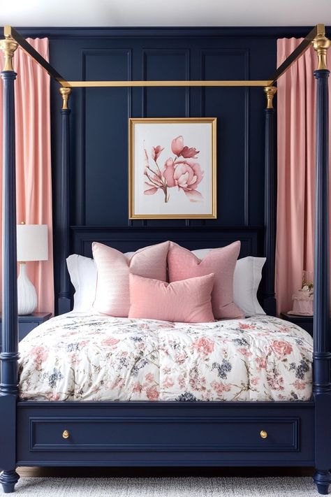 navy and blush bedroom ideas Navy Blue And Blush Color Palette, Navy Blue And Light Pink Bedroom, Light Pink And Navy Blue Bedroom, Navy Girls Bedroom, Navy And Blush Bedroom, Navy Pink Bedroom, Pink And Navy Blue Bedroom, Pink And Navy Bedroom, Navy And Pink Bedroom