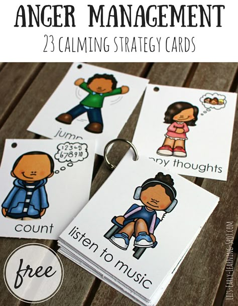 These free cards are great for talking to kids about calming themselves. Let them pick their favorite strategies to try! Calming Strategy Cards, Anger Management Strategies, Conscious Discipline, Zones Of Regulation, Behaviour Strategies, Calming Strategies, Behaviour Management, School Social Work, Free Cards