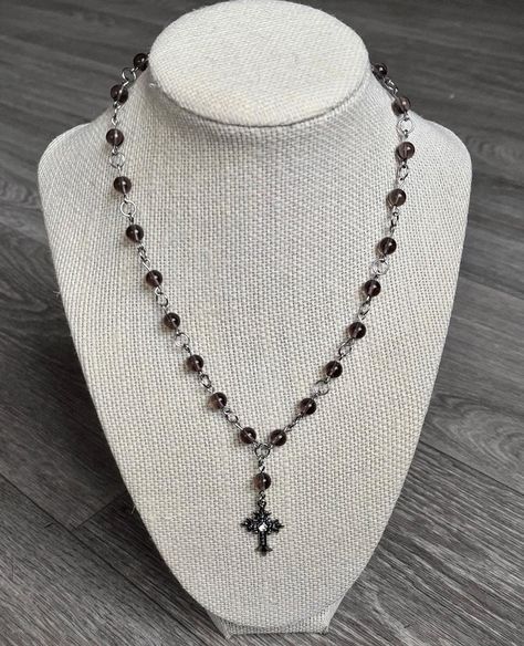 Dagger Necklace, Rosary Style Necklace, Beaded Rosary, Grunge Y2k, Style Necklace, Gemstone Healing, Smoky Quartz, Crystals And Gemstones, Chain Styles