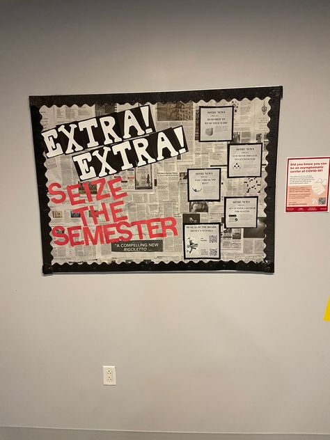 Musical Bulletin Board Ideas, Music Ra Bulletin Boards, Broadway Bulletin Board, Aesthetic Bulletin Board, Team Bulletin Board, Hall Themes, Ra College, Res Life Door Decs, Resident Assistant Bulletin Boards