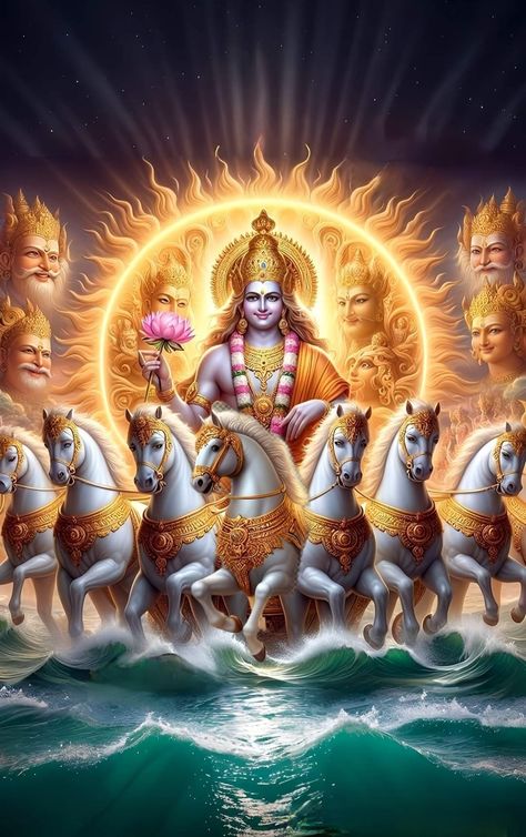 Sun God With Seven Horses, Surya Dev Images Hd Wallpaper, Seven Horses Wallpaper Hd, Surya Dev Images Hd, Jai Surya Dev, Lord Surya Bhagavan Images, Surya Bhagwan, 7 Horses Running Painting Vastu Wallpaper, Radha Krishna Art Beautiful