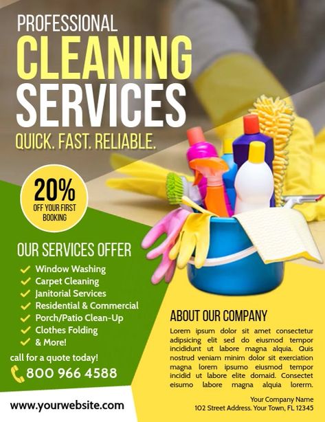 cleaning company ads, professional cleaning service flyers, cleaning advertisements for residential and commercial, cleaning business, small business and professional service video ads. Cleaning Ads, Cleaning Flyers, Service Poster, Cleaning Service Flyer, Cleaning Service Logo, Cleaning Services Company, Dry Cleaning Services, Free Brochure Template, Cleaning Business Cards