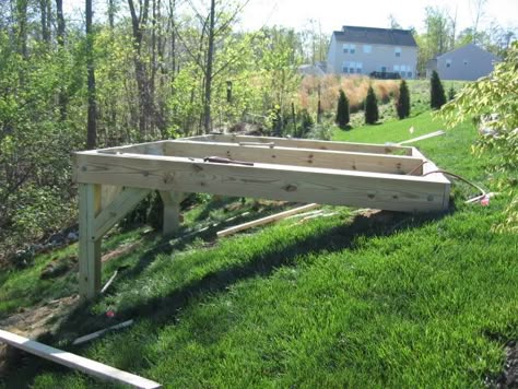 Hillside Deck, Sloped Yard, Sloped Backyard, Hillside Landscaping, Sloped Garden, Diy Shed, Backyard Deck, Building A Shed, Building A Deck