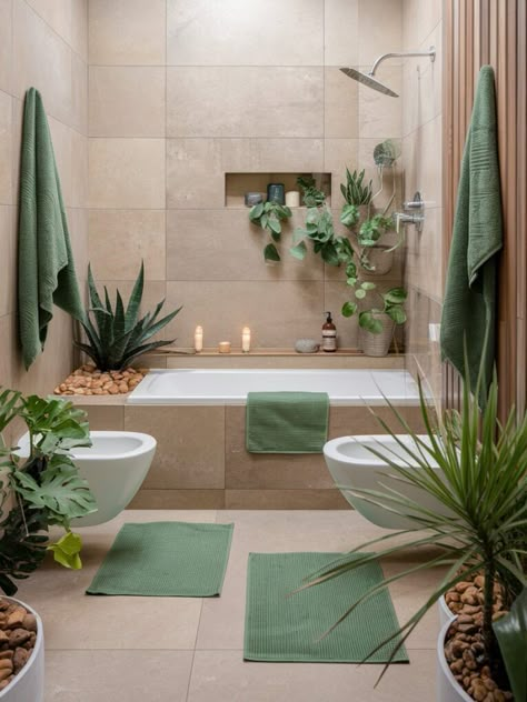 23 Beige Bathroom Ideas – The DIY Desire Green Beige Bathroom, Bathroom Decor Beige Tiles, Green Bathroom Beige Tile, Green And Beige Bathroom, Old Beige Tile Bathroom Ideas, Beige And Green Bathroom, Beige Marble Bathroom, Bathroom Tile Brown And Cream, Beige Bathroom Ideas