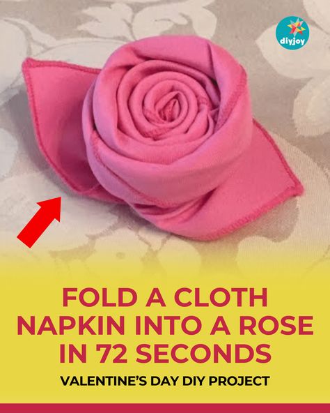 How to Fold a Cloth Napkin Into a Rose | Napkin Folding Technique | Rose Towel via @diyjoycrafts Napkin Folding Rose, Animal Towels, Fold A Napkin, Napkin Folding Tutorial, Fancy Napkin Folding, Easy Napkin Folding, Cloth Napkin Folding, Napkin Rose, Pink Party Theme