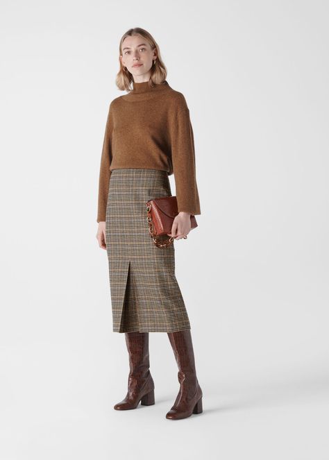 Checked Skirt, Houndstooth Pencil Skirt, Pencil Silhouette, Check Skirt, Tweed Pencil Skirt, Wardrobe Classic, 2024 Trends, Weekend Style, Polo Neck