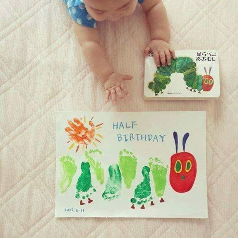 Preschool Spring, Hungry Caterpillar Birthday, Baby Art Projects, Footprint Crafts, Gifts For Grandma, Footprint Art, Handprint Crafts, Daycare Crafts, The Very Hungry Caterpillar