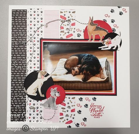 Scrapbooking Global June 2020 Blog Hop • Birdsnest Designs ~ Denise Cox Scrapbook Ideas For Pets, Stampin Up Scrapbooking Layouts Ideas, Scrapbooking Pets, Dog Scrapbook Layouts, Cat Scrapbook, Pet Scrapbook Layouts, Scrapbook Punches, Scrapbook Box, Dog Scrapbook