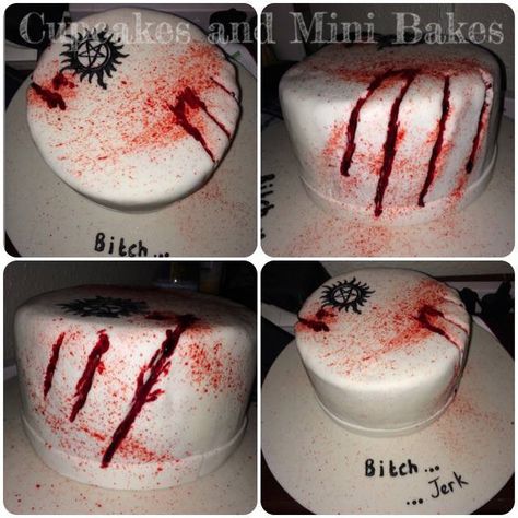 Supernatural TV Series themed cake #Supernatural #TheWinchesters #sam #dean… Supernatural Decor, Supernatural Cake, Homemade Cake Recipe, Supernatural Birthday, Supernatural Party, Dean Supernatural, Supernatural Merchandise, Thematic Cake, Supernatural Art