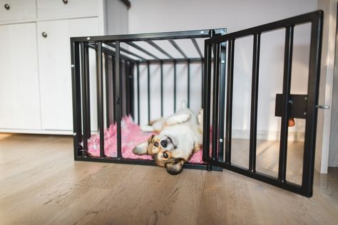 $25 TikTok Hack Lets You Hide A Dog Crate In Plain Sight | Apartment Therapy Dowel Projects, Box Hacks, Dog Crate Cover, Crate Cover, Potty Training Puppy, Throw In The Towel, From Tiktok, Spoon Rests, Interactive Dog Toys