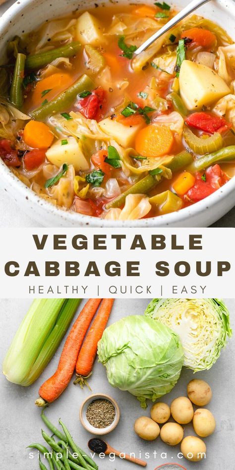 Cabbage Healthy Recipes Clean Eating, Veggie Cabbage Recipes, Cabbage Vegetable Soup Crockpot, Cleansing Cabbage Soup, Gluten Free Cabbage Soup, Vegetable Soup Vegan Healthy, Whole 30 Cabbage Soup, Vegetarian Cabbage Soup Recipe, Whole 30 Veggie Soup