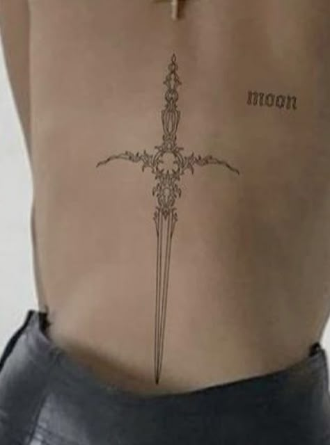 Dagger Tattoo Meaning, Minimalistic Tattoos, Stylish Tattoo, Mini Tattoo, Dagger Tattoo, Spine Tattoo, Spine Tattoos, Tat Ideas, Rib Tattoo