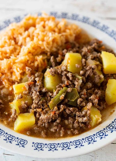 Authentic Mexican Picadillo, Picadillo Con Papas Recipe, Mexican Picadillo Recipe, Papas Recipe, Mexican Picadillo, Pork Crackling, Picadillo Recipe, Ground Beef And Potatoes, Beef And Potatoes