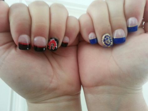 World of Warcraft nails <3 World Of Warcraft Nails, Barbies Nails, Red And Blue Nails, World Of Warcraft 3, Nail Tutorials, World Of Warcraft, Blue Nails, Nail Design, Cute Nails