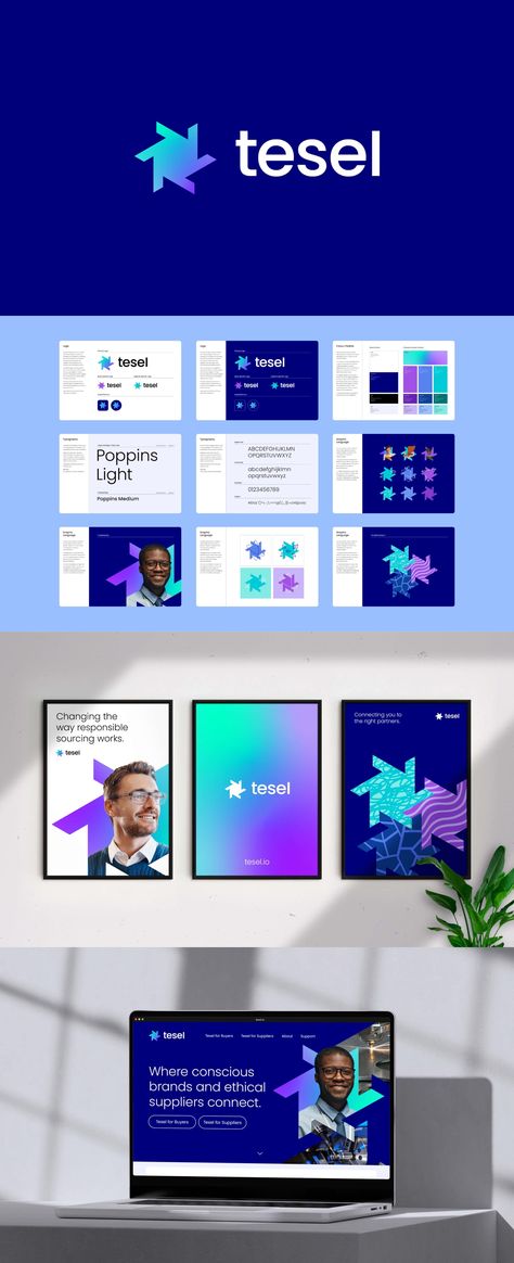 Deuce Studio - Deuce Studio Creates Brand Identity for ESG Matchmakers Tesel – Tesel approached Deuce Studio with the challenge of creating a functional and versatile brand identity that expressed the innovative, approachable and community-driven spirit at the core of the business. We were tasked with creating a visual and verbal identity that felt encouraging and professional without being judgmental or stuffy. – #branddesign #branding #logodesign Tech Visual Identity, Tech Startup Branding, Tech Branding Design Visual Identity, Technology Branding Design, Hr Branding, Recruitment Social Media, Recruitment Branding, Tech Company Branding, Social Media Backdrop