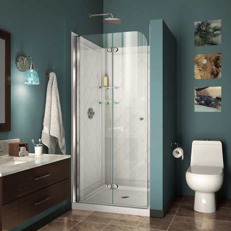 DreamLine Aqua Ultra 45 in. x 72 in. Semi-Frameless Hinged Shower Door in Chrome Bifold Shower Door, Small Showers, Tub Doors, Frameless Shower Doors, Shower Base, Frameless Shower, Shower Kits, Shower Remodel, Shower Screen