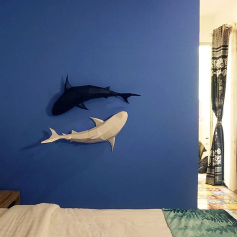 Best Large Wall Art - Where to Buy Oversized Art Shark Bedroom, Shark Room, Tiger Sharks, 3d Tiger, Shark Decor, Ocean Room, Wal Art, Polygon Art, Shark Art