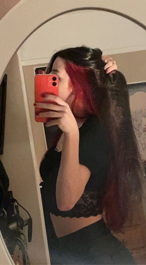 Under Layer Hair Dye, Red Hair Underneath, Red Tint Hair, Under Hair Dye, Underdye Hair, Hair Dyed Underneath, Layer Hair, Black Red Hair, Hair Color Underneath