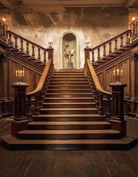 Old Mansion Interior, Haunted Mansion Interior, Manor Staircase, Stairs Reference, Gothic Mansion Interior, Mansion Basement, Comic Environment, Houses Reference, Mansion Stairs