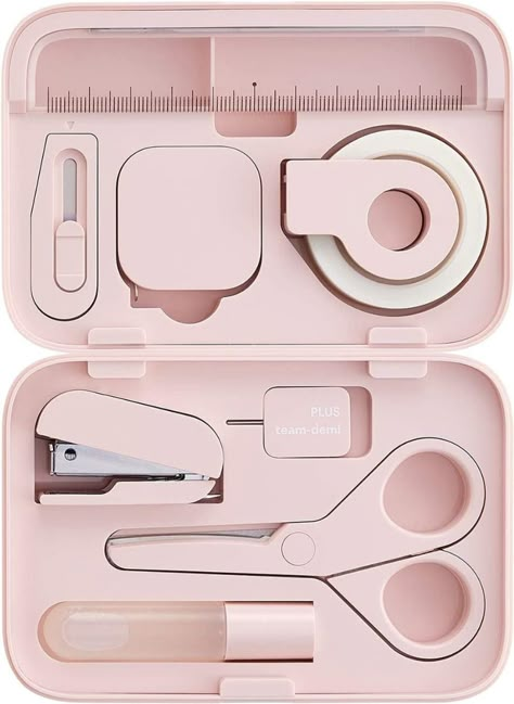 Plus Stationery Kit team-demi Pink (Scissors, stapler, tape, liquid glue, cutter, ruler, tape measure, pin for SIM card replacement) TD-001 30-211 With... Pink Work Supplies, Cool Stationary Desk Accessories, Kawaii School Accessories, Kawaii Pink School Supplies, Geometry Box Design, Japanese Stationery Aesthetic, Cute Stationery Aesthetic, Cute Stationery School Supplies, Stationary Gift Ideas