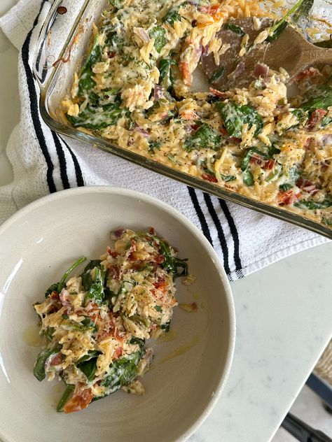 One Pan Creamy Roasted Veggie Orzo Bake Roasted Veggie Orzo Bake, Vegetarian Orzo Bake, Veggie Orzo Bake, Creamy Vegetable Bake, Roasted Veggie Orzo, Veggie Orzo, Orzo Bake, Katie Austin, Baked Ricotta