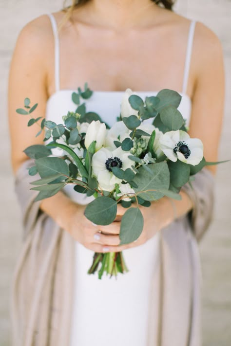 Bridesmaid Bouquet with Anemone and Eucalyptus Tulip Eucalyptus Wedding Bouquet, White Anemone Bridesmaid Bouquet, Small Bridesmaid Bouquet Greenery, Small Anemone Bouquet, Simple Anemone Bouquet, White Tulip And Eucalyptus Bouquet, Tulip Eucalyptus Bouquet, Anemone And Eucalyptus Bouquet, Artificial Bridesmaid Bouquets