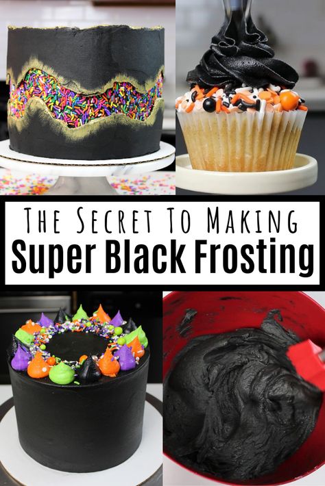 Black Buttercream Frosting, Cupcake Creme, Black Buttercream, Halloween Torte, Black Frosting, Cake Chocolat, Savory Cakes, Buttercream Recipe, Icing Recipe