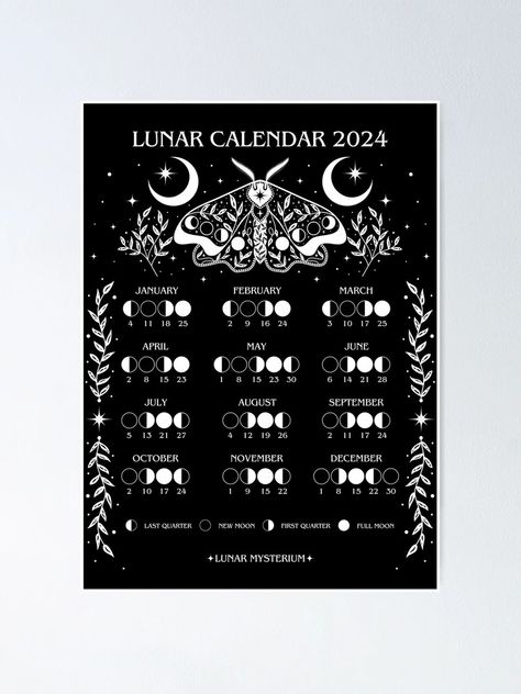 "Lunar Calendar 2024 - Magical Moth Moon" Poster for Sale by lunarmysterium | Redbubble Moon Calendar, Lunar Calendar, Moon Poster, Calendar 2024, Beautiful Moon, Sale Poster, Moth, Science Poster, Stranger Things Fanart