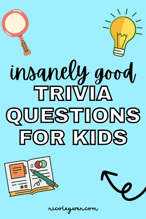 trivia questions for kids 1st Grade Trivia Questions, Trivia Questions For Kids With Answers, Trivia Questions And Answers For Kids, Trivia For Kids With Answers, Study Hall Ideas, Kids Trivia Questions And Answers, Quiz Questions For Kids, Kids Trivia Questions, Fun Trivia Questions And Answers