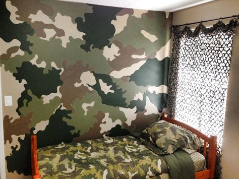 Camo accent wall Camouflage Bedroom, Camouflage Room, Camo Room, Camo Bedroom, Camo Wall, Childrens Bedrooms Boys, Camo Rooms, Camo Paint, Army Bedroom