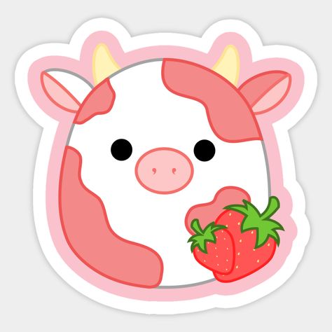 Cute Strawberry Cow -- Choose from our vast selection of stickers to match with your favorite design to make the perfect customized sticker/decal. Perfect to put on water bottles, laptops, hard hats, and car windows. Everything from favorite TV show stickers to funny stickers. For men, women, boys, and girls. Kawaii Farm Animals, Cute Aesthetic Stickers Pastel, Cute Stickers Aesthetic Korean, Cool Sticker Ideas, Cute Stickers Ideas, Cute Strawberry Sticker, Cute Cow Sticker, Strawberry Craft, Stickers For Cricut