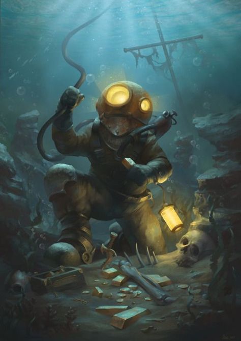 underwater 110 by alexey kruglovSparrow Volume 6: Rick Berry Deep Sea Diver Art, Diver Art, Bioshock Art, Deep Sea Diver, Deep Sea Diving, Underwater Scene, Theme Tattoo, Underwater Art, Leagues Under The Sea