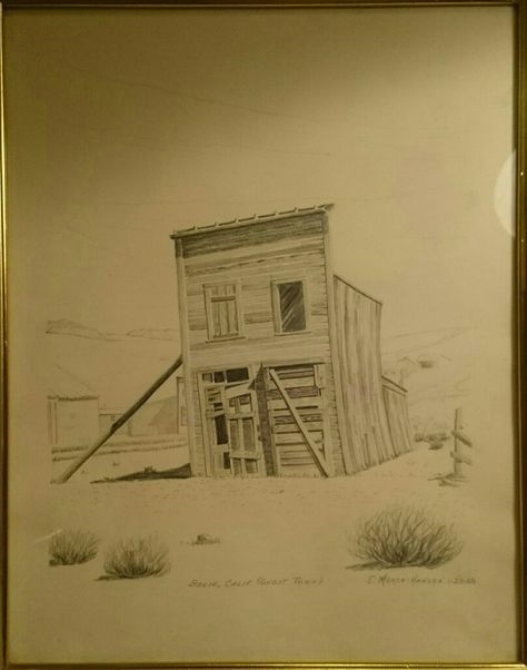 "Bodie, California (Ghost Town) [by] E. MÖRCH-HANSEN 1-29-68" (Swasey Hotel) California Gold Rush Ghost Town Pencil Drawing Painting 14x11" (Gold Silver City) Ghost Town Drawing, Town Drawing Simple, Bodie California, Town Drawing, California Gold Rush, California Gold, Silver City, Drawing Simple, Hotel California